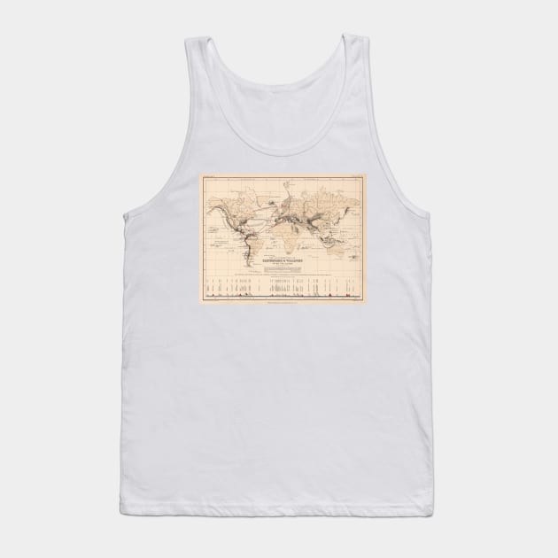 Vintage World Volcanoes, Earthquakes and Tsunamis Map (1852) Tank Top by Bravuramedia